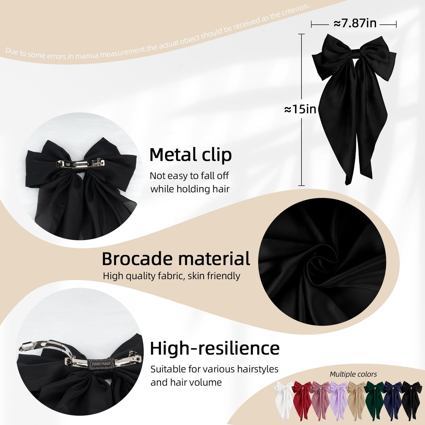 Dark Green Satin Long Tail Large Hair Bows for Women - 2Pcs Wedding Prom Gift Ribbons, Clips and Accessories