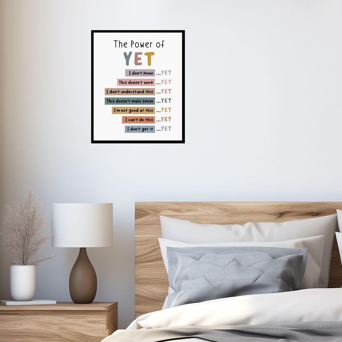 The Power of Yet Print Therapy Office Decor Poster Kids Room Wall Decor Boho Classroom Growth Mindset Mental Health Poster Classroom Decor School Counselor Power of black framed (8x10 Print + Framed)