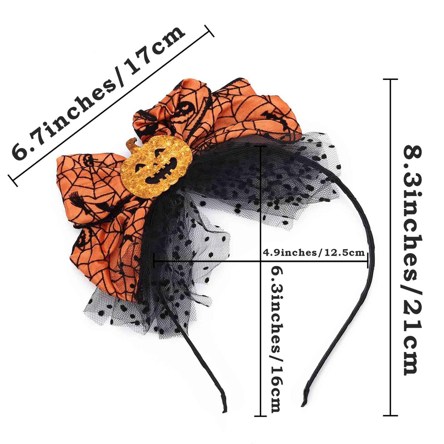 Olbye Halloween Bow Hairband Pumpkin Headbands with Bows Black Headband Spider Web Hair Bow Hair Hoop Cosplay Costume Party Decorations Halloween Hair Accessories for Women Girls (Pumpkin Bows A)