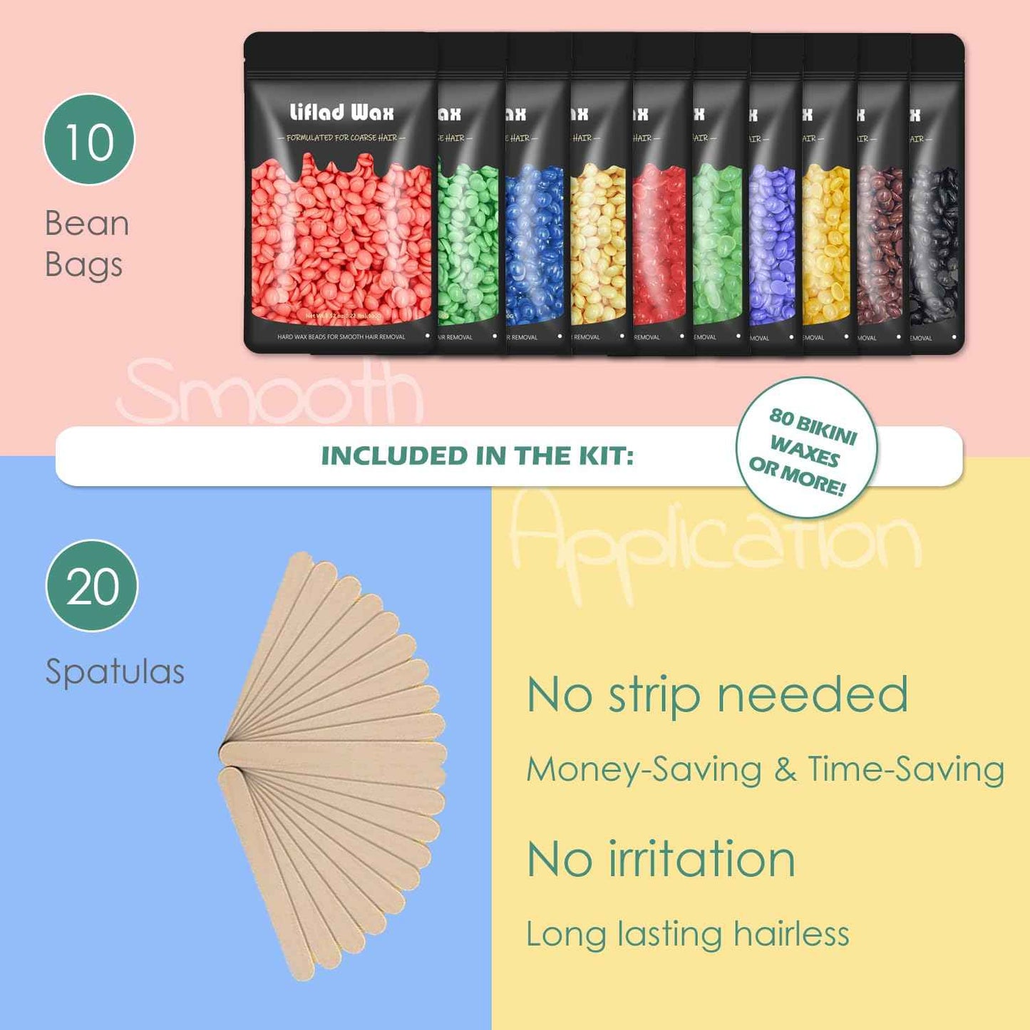 Hard Wax Beads for Coarse Hair Removal - 2.2 lb, 10 Pack Depilatory Wax Beans with Spatulas for Face, Eyebrow, Back, Chest, Bikini Areas, Legs - Refills for Any Wax Warmer