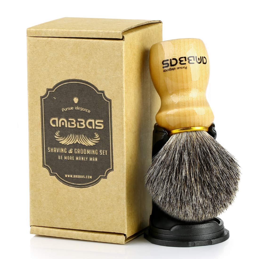 Shaving Brush with Holder, Anbbas Pure Badger Hair Shaving Brush Wood Handle,Black Resin Shaving Stand Contracted Design,2in1 Wet Shaving Set for Men