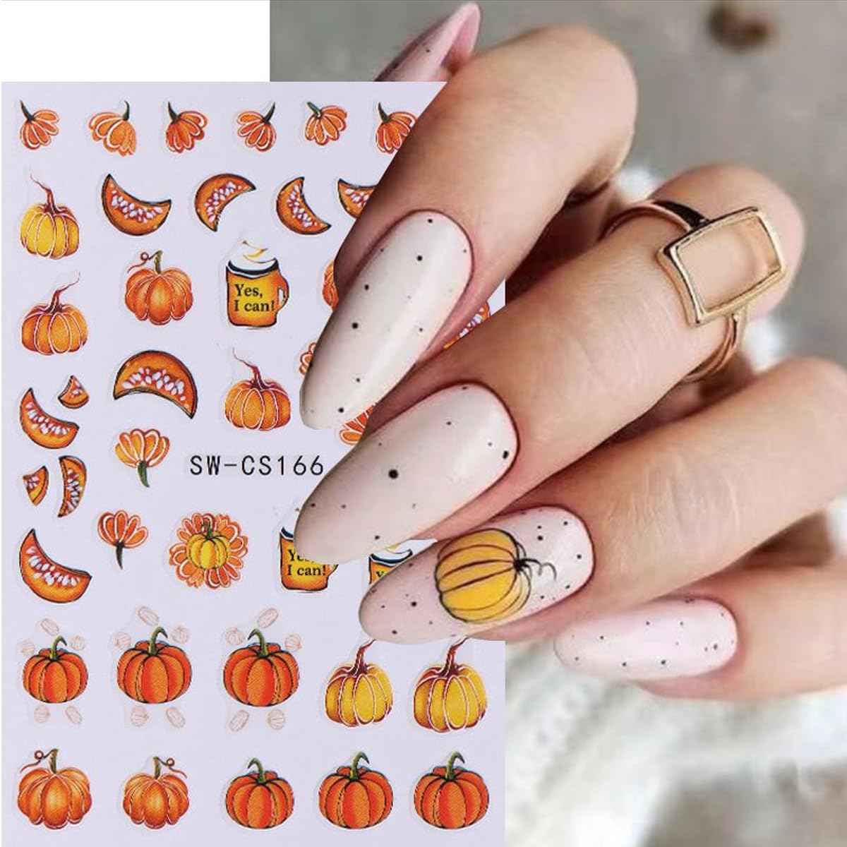 6Sheets Fall Pumpkin Nail Stickers,3D Thanksgiving Day Nail Art Stickers Autumn Maple Leaves Fruit Fallen Leaves Sunflower Design Decals Halloween Holiday DIY Manicure Decoration Accessories