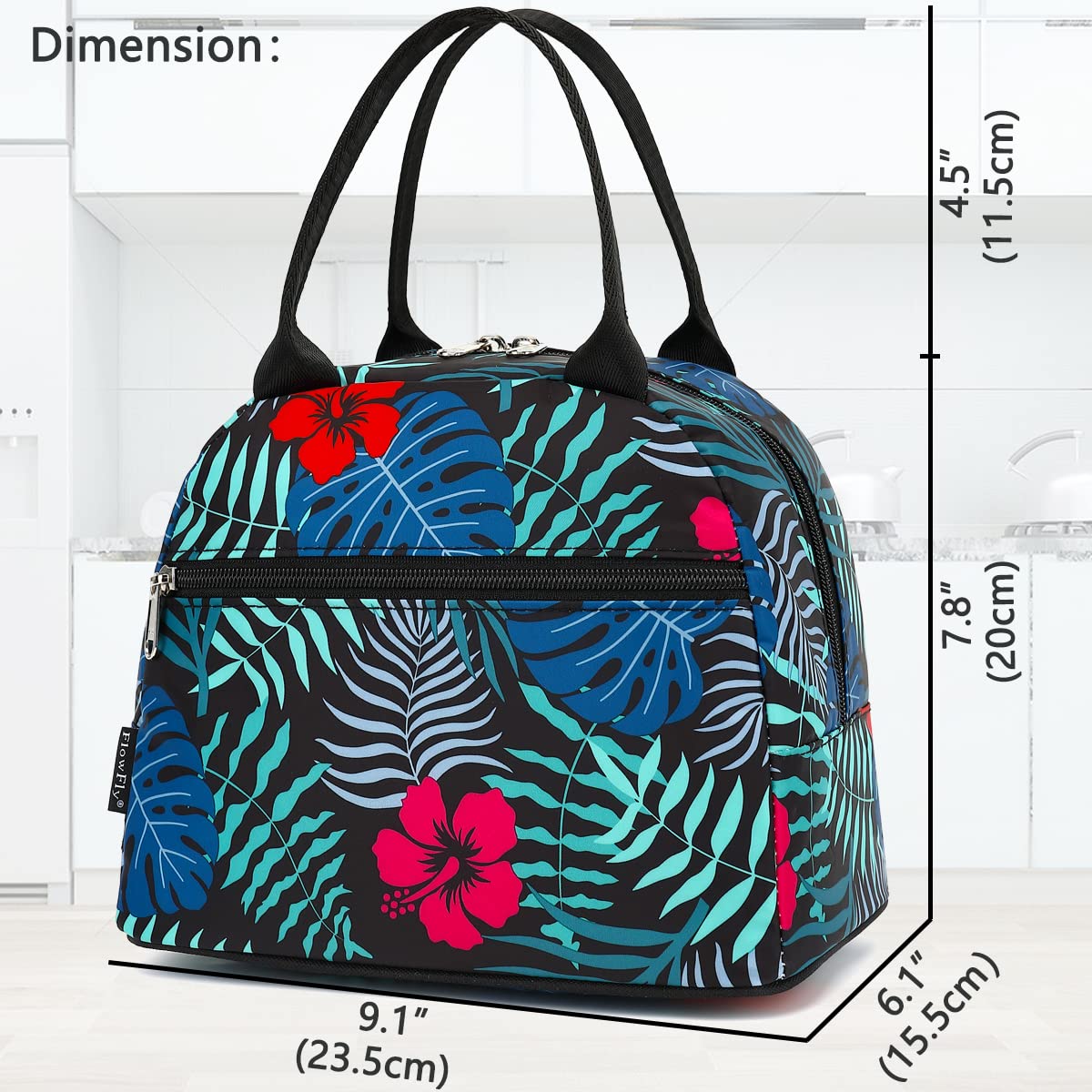 FlowFly Lunch Bag Tote Bag Lunch Organizer Lunch Holder Insulated Lunch Cooler Bag for Women/Men,Leaf