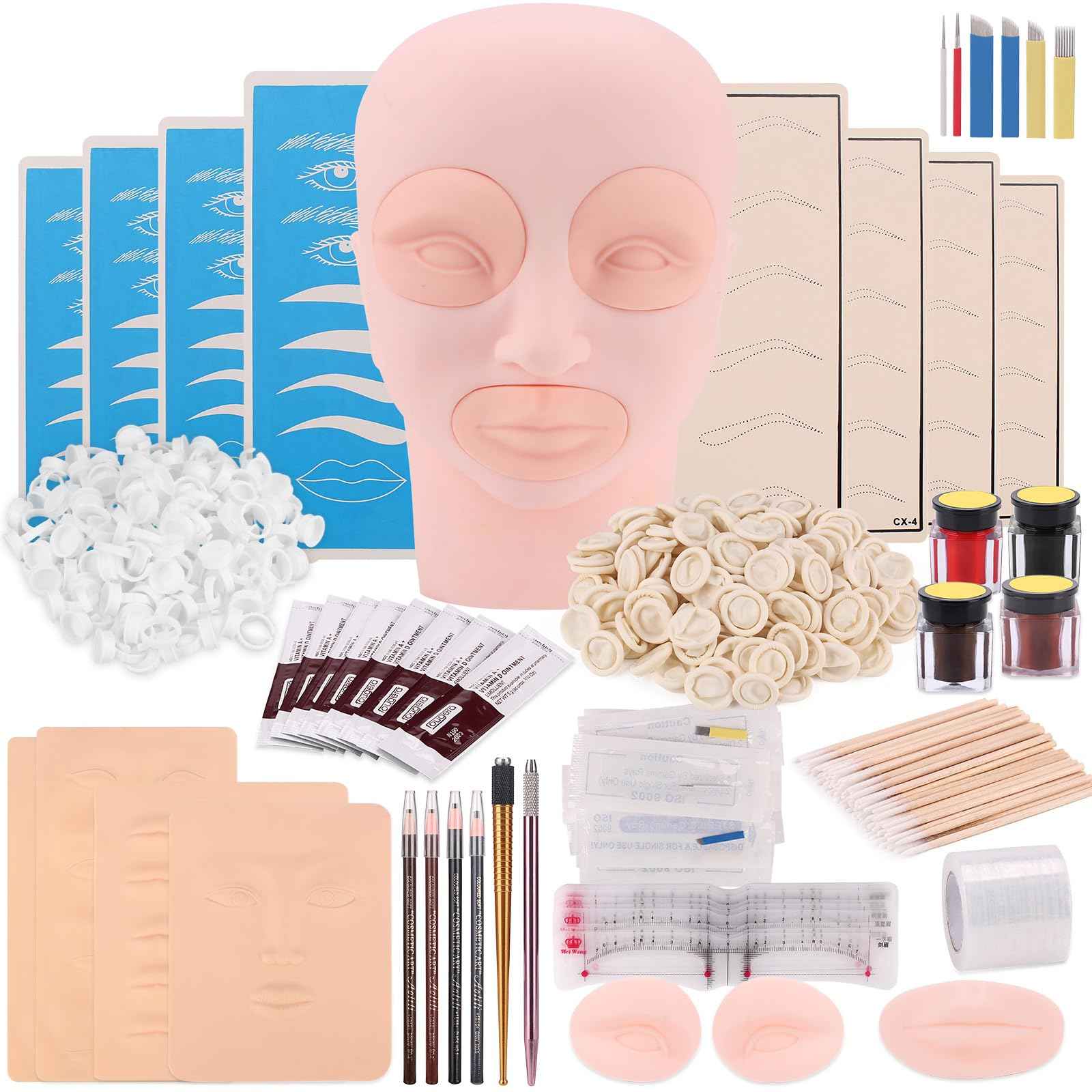 Microblading Supplies, Beauty Star Microblading Kit, Microblading Practice Skin with Microblading Pen, Eyebrow Tattoo Kit with Pigment Ink, Mannequin Head Set for Microblading and Makeup Practice