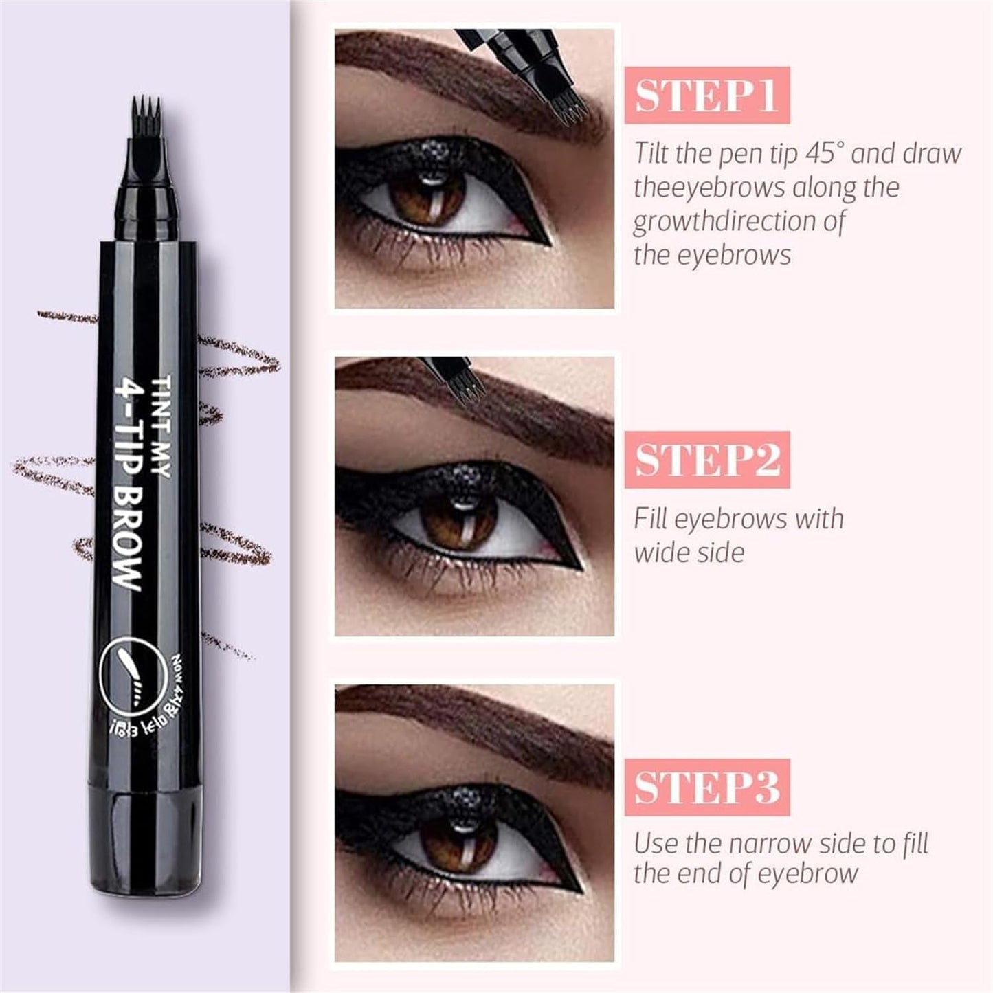 2024 Upgraded Magic Eyebrow Pencil - 3D Waterproof, Sweatproof & Long-Lasting All Day 4-Tip Microblading Brow Pen for Vivid & Hair-Like Brows Contouring & Precise Magic with 4 Fork (Light Brown)