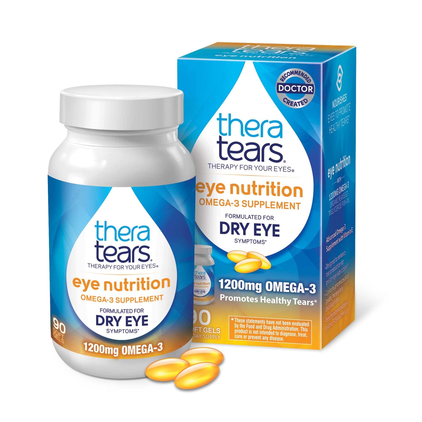 TheraTears Omega 3 Supplement, 1200mg, 90 ct (Pack of 1) & Dry Eye Therapy Lubricating Eye Drops for Dry Eyes, Preservative Free Eye Drops, 30 Single-Use Vials