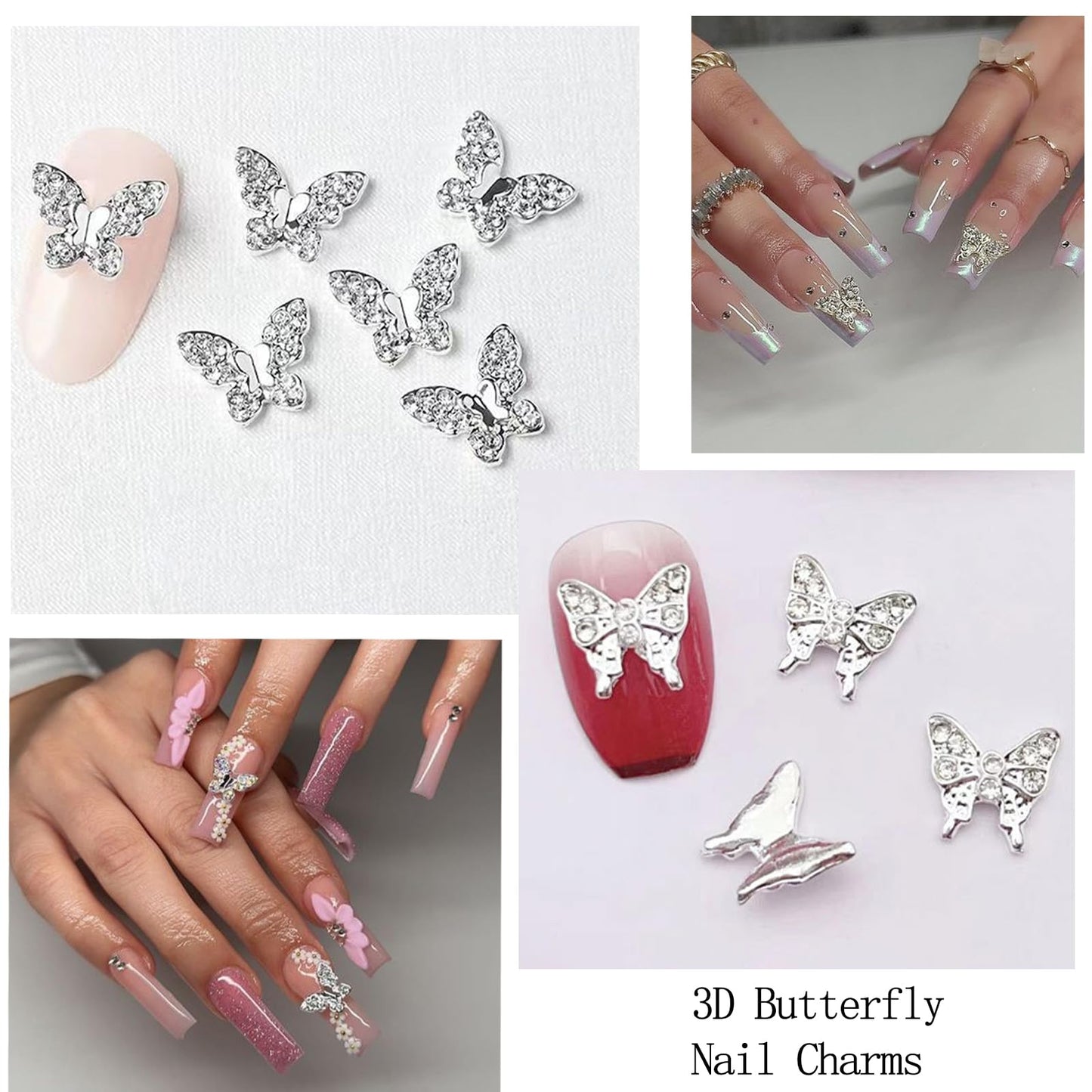 VOTACOS 3D Alloy Butterfly Nail Art Charms 24 PCS Silver Gold Butterfly Nail Decoration with Gems and Rhinestones for Nail Crystals Design Butterflies Nail Art Jewels Accessories DIY Nail Supplies.