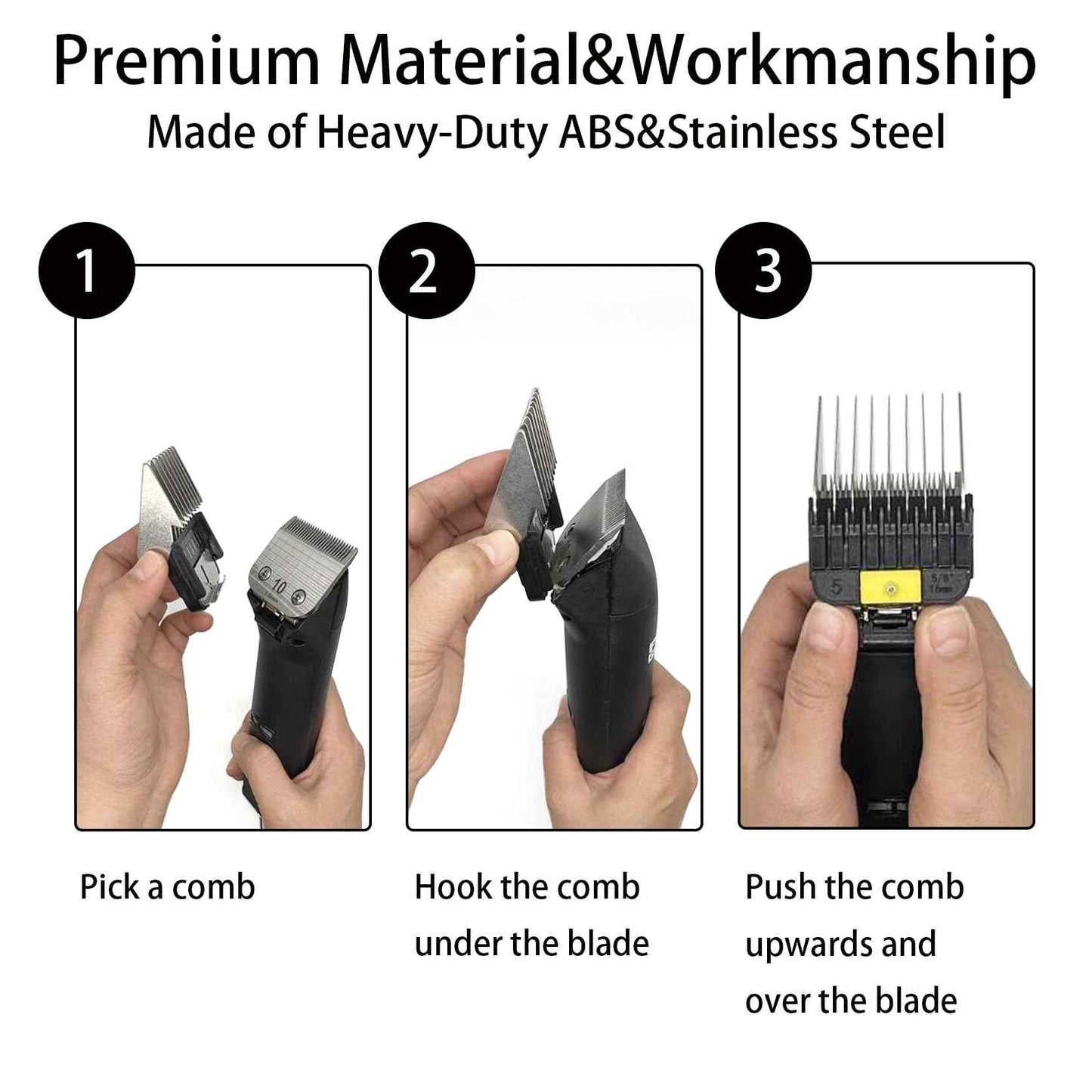 4 Pieces Animal Stainless Steel Attachment Guide Guard Combs for A5 Style Detachable Blade Pet Groomers, 5/8", 3/4", 7/8", 1" Compatible with Wahl KM Series Andis AG BG Oster A5 A6 Animal Clippers