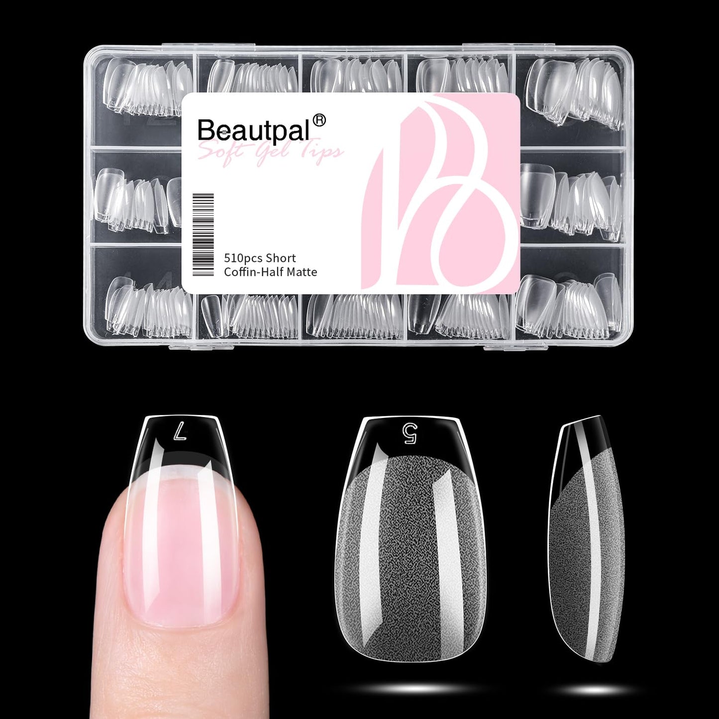 Beautpal Gel Nails Short Coffin-Half Matte 240Pcs Soft Gel Nail Tips Pre Shaped Clear Full Cover False Nails for Gel Art Polish Soak Off Lamp Easy Nail Extensions Acrylic False Press on Nail Tips