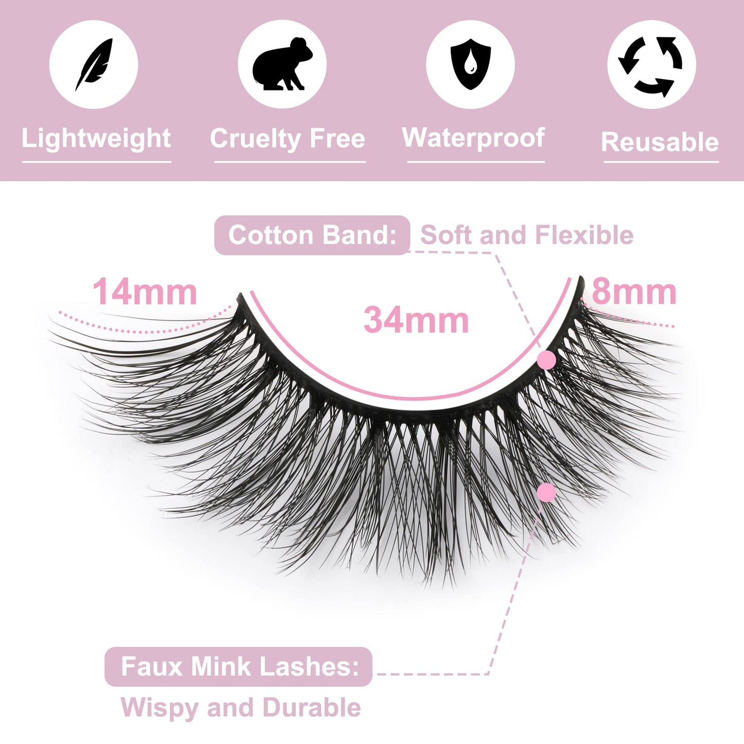 False Eyelashes 14mm Faux 3D Mink Lashes Natural Look Fluffy Cat Eye Wispy Lashes Pack by Kiromiro, 14 Pairs