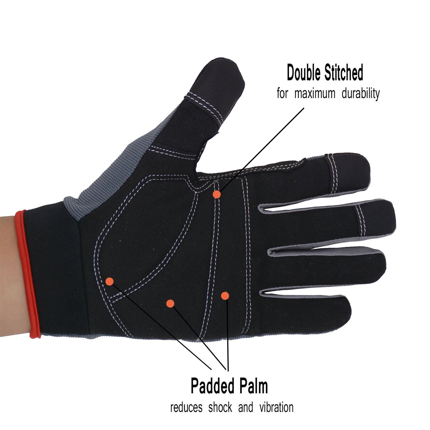 HANDLANDY 2 Pairs Mens Work Gloves Touch screen, Synthetic Leather Utility Gloves, Flexible Breathable Spandex - Padded Knuckles & Palm