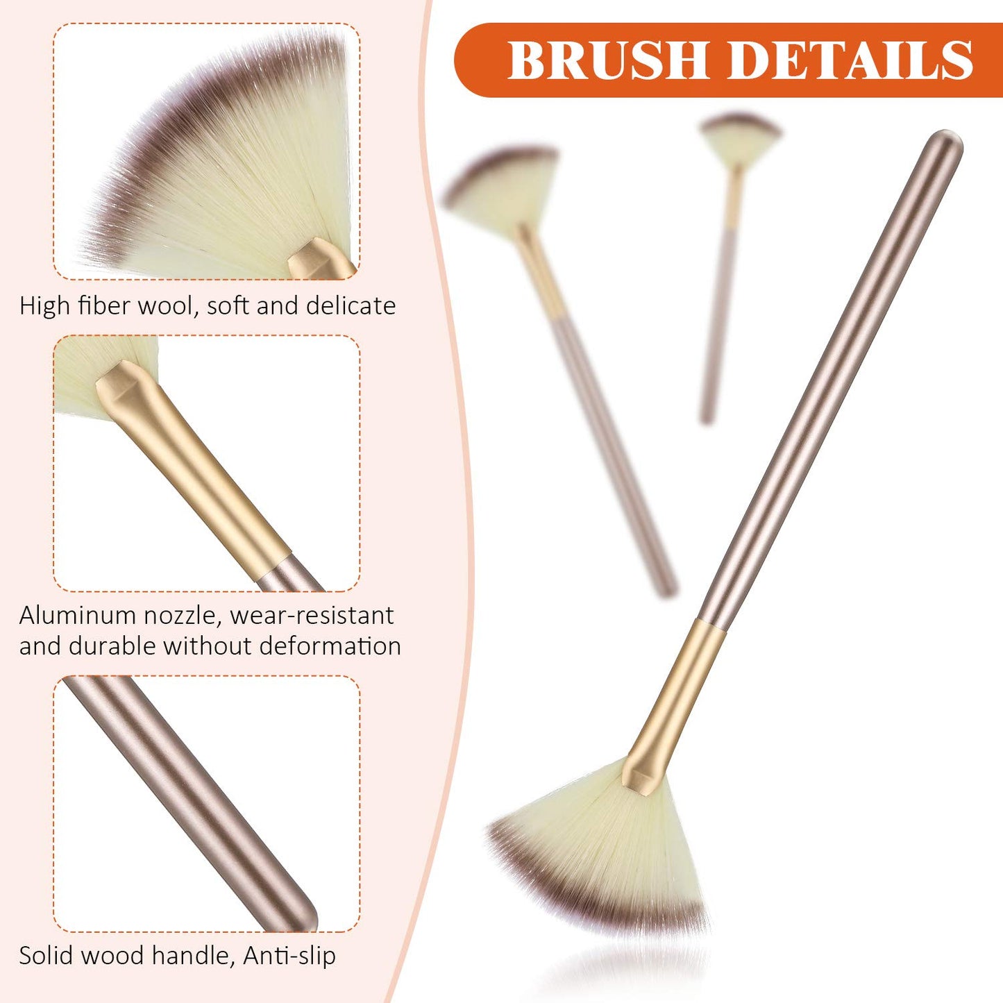 9 Pieces Facial Fan Mask Brushes, Soft Facial Applicator Brushes Tools for Peel Glycolic Makeup for Mud Cream (Champagne)