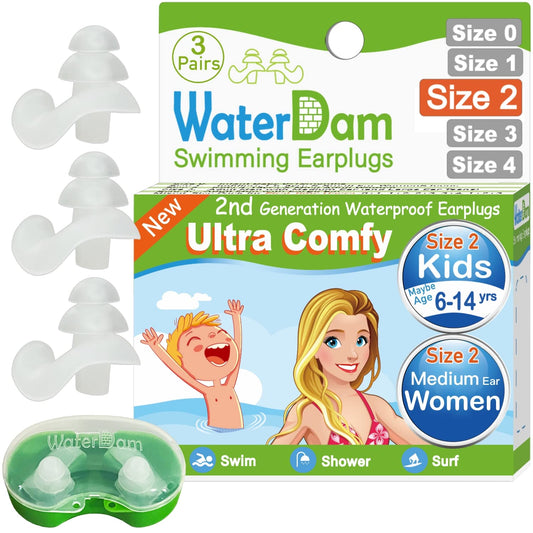 WaterDam Swimming Ear Plugs Great Waterproof Ultra Comfy Earplugs Prevent Swimmer's Ear