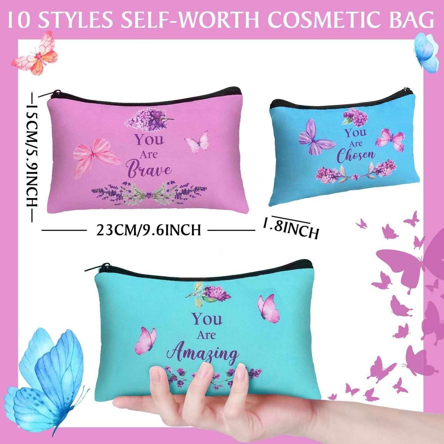 Shinylin 10 Pcs Christmas Christian Gift for Women Faith Religious Makeup Bag Inspirational Christian Gift Bible Verse Scripture Toiletry Bag Canvas Pouch for Xmas Party Stocking Stuffer(Colorful)