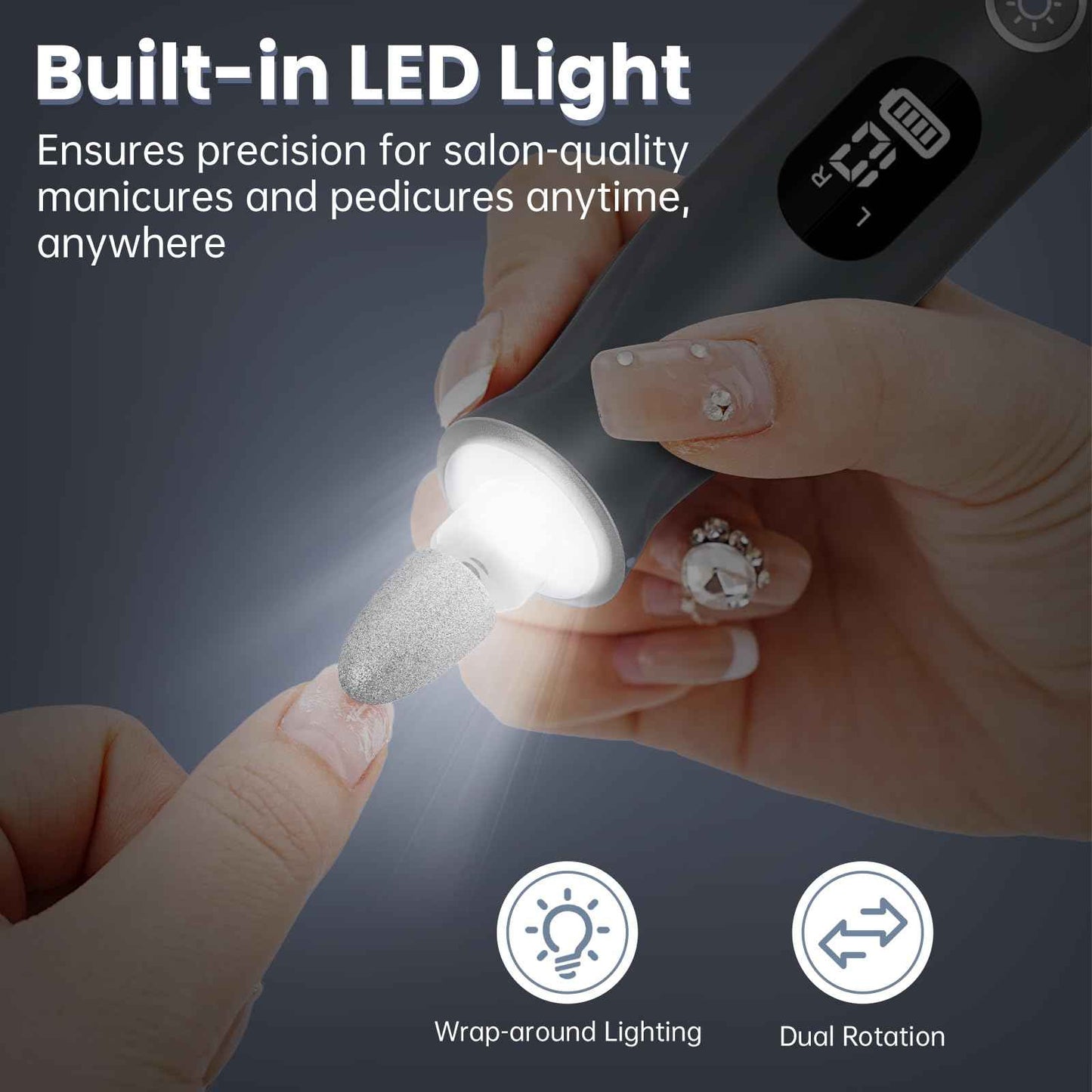 Electric Nail Drill, Cordless 2000 mAh Rechargeable Portable Nail File 12 in 1 Kit for Thick Toenails, 10 Speeds Nail Dril Machine Professional Manicure Pedicure for Hand Natural Nails Care (Grey)