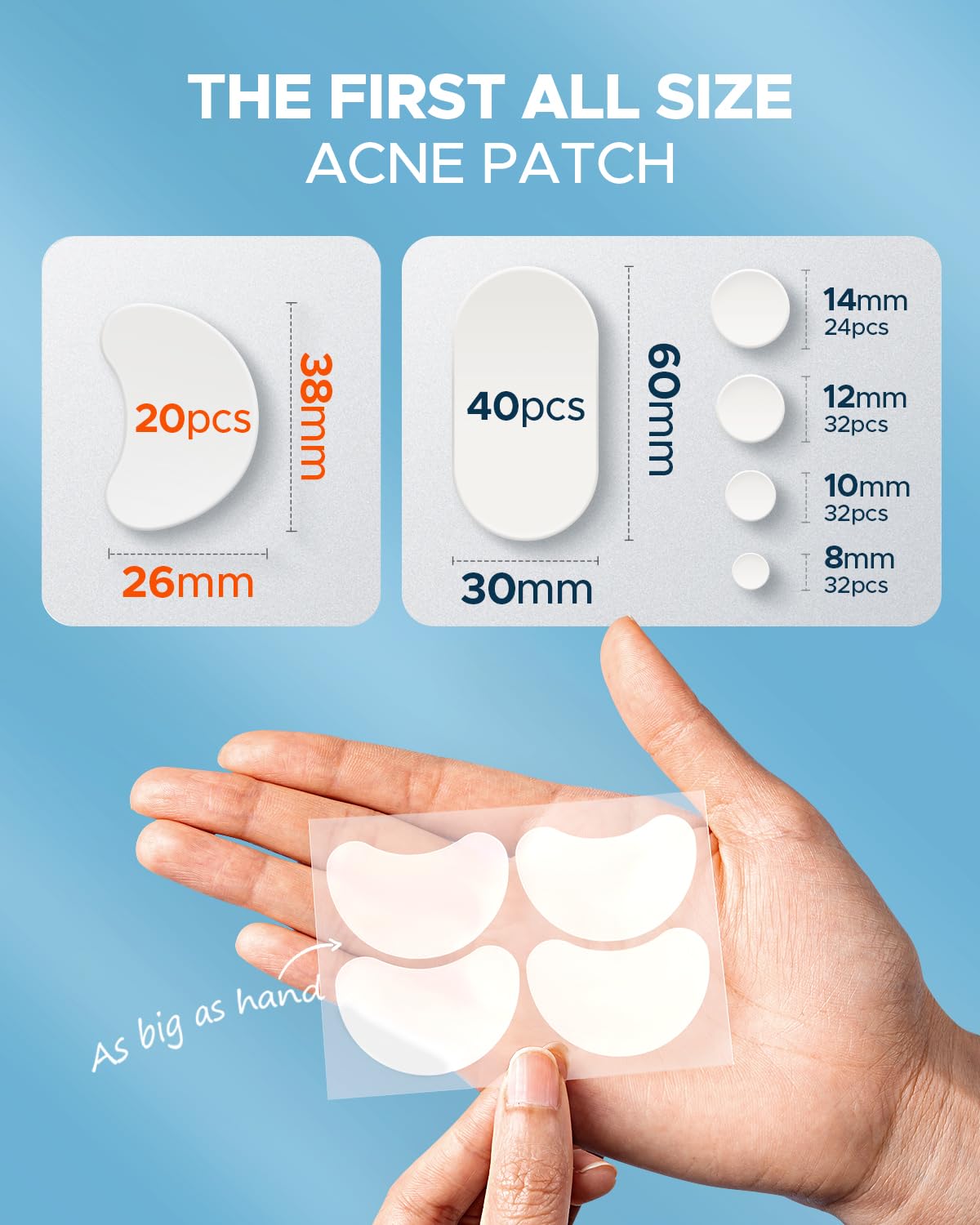 LitBear Large Acne Pimple Patches, 6 Sizes 100 Patches for Large Breakouts, Acne Patches for Face, Chin or Body, Acne Spot Treatment with Tea Tree & Calendula Oil, Hydrocolloid Bandages for Acne Skin