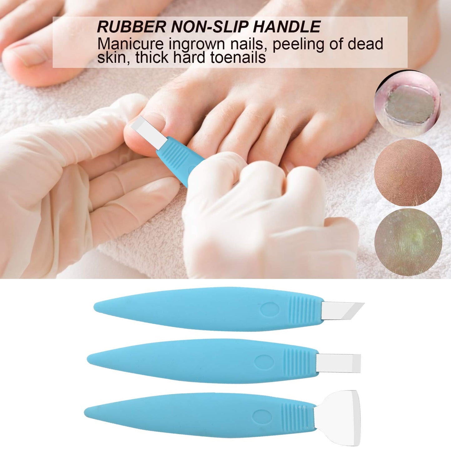 Pedicure Knife Set for Feet, 3Pcs Stainless Steel Pedicure Knife Tools Ingrown Toe Nail Foot Callus Dead Skin Remover Nail for Feet Grooming Nail Care Tools Kit for Nail Corn Callus(Blue)