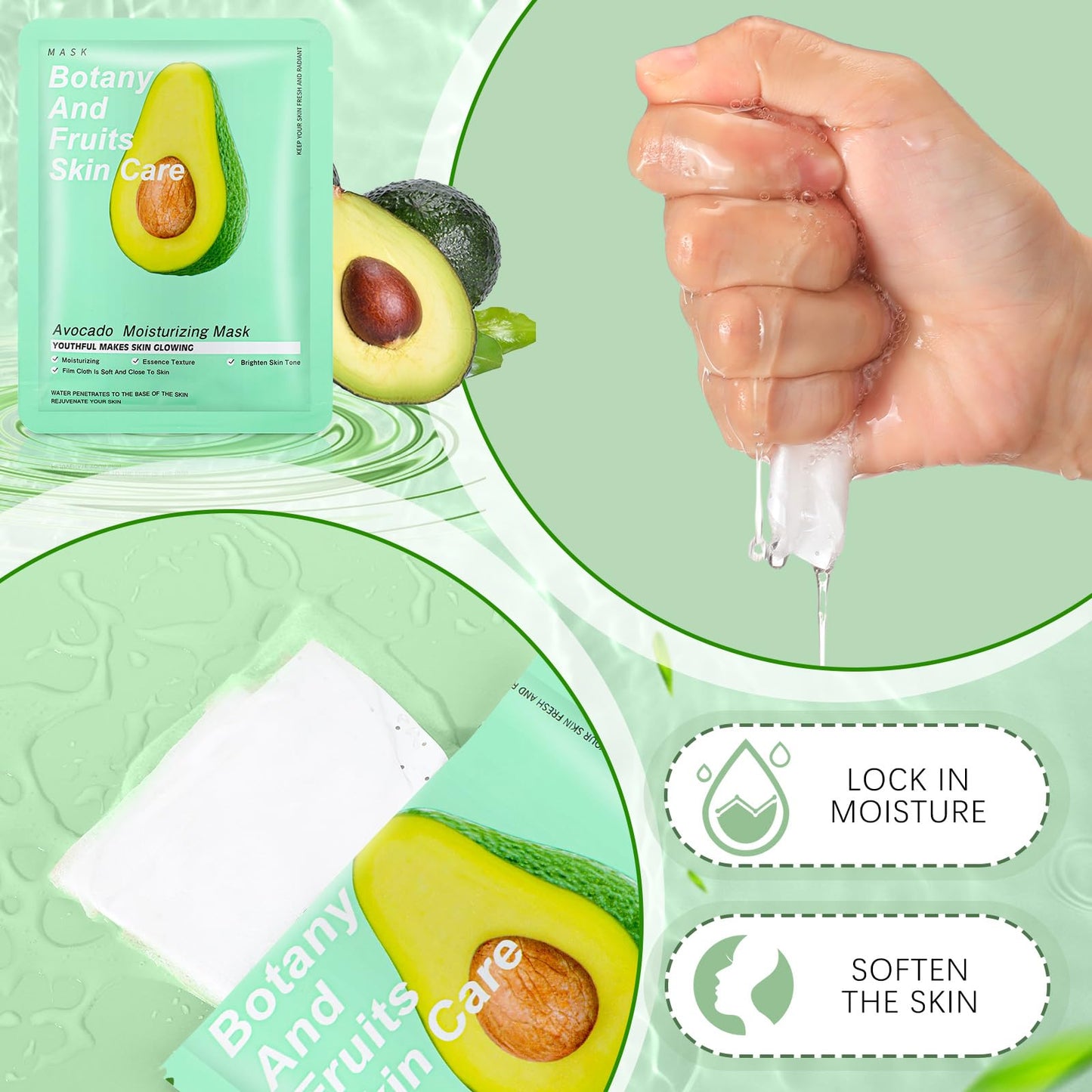 Dimsile 24 Pcs Combo Essence Face Masks Skincare Hydraiting Facial Mask Moisturizing Self Care Sheet Mask for Women Girls Home Spa Skin Care (Avocado)