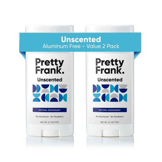 Pretty Frank Natural Aluminum-Free Deodorant Stick, Unscented (2-Pack) | All-Day Odor Control for Women & Men | Effective, Skin Soothing Formula with Safe, Organic Ingredients and No Added Fragrance