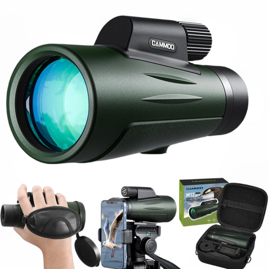 12x50 Monocular Telescope for Adults High Powered, Low Light Larger Vision BAK4 Prism & SMC Lens, Frog & Waterproof Hiking Hunting Gear Gifts for Men, Green