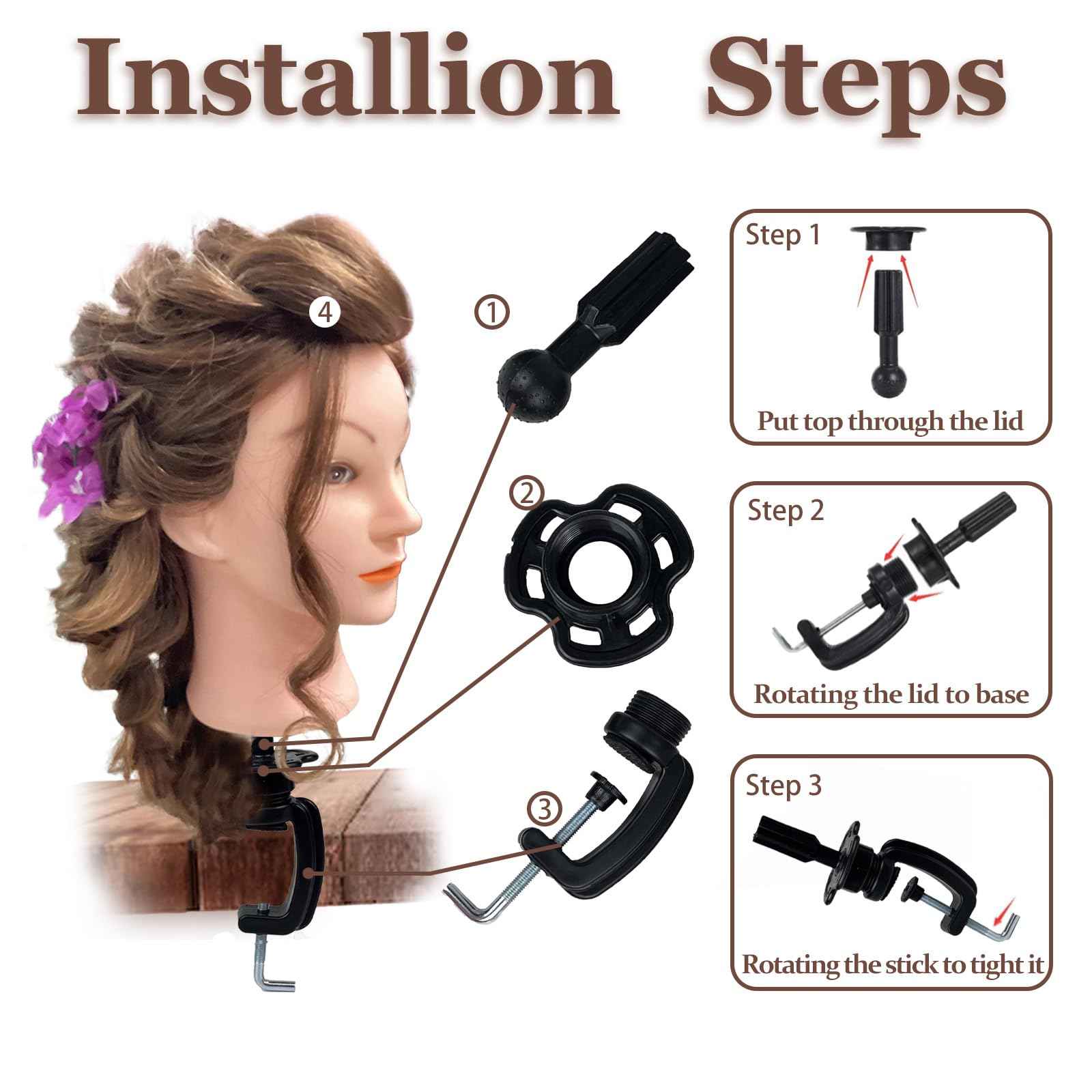 Opini Mannequin Head with 100% Real Human Hair Cosmetology Mannequin Head to Practice Hairstyles Doll Head Training Head for Hairdresser (Brown)