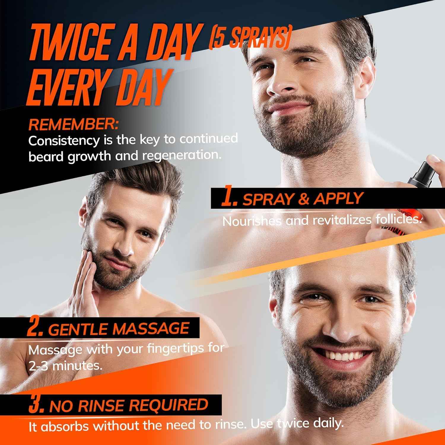 5% Minoxidil Beard Growth Serum for Men: 2-Pack Hair Regrowth Spray with Biotin & Rice Water - Extra Strength Beard Oil for Faster Thicker and Fuller Beard Growth - 4.06 Fl Oz