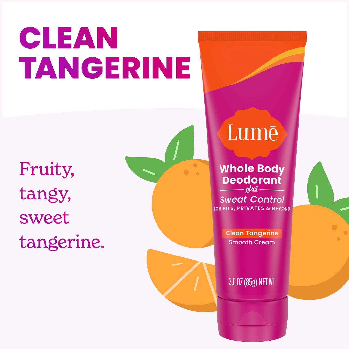 Lume Whole Body Deodorant Plus Sweat Control - Smooth Cream Tube - 72 Hour Odor And Sweat Control - Baking Soda Free, Skin Loving - 3.0 ounce (Clean Tangerine)