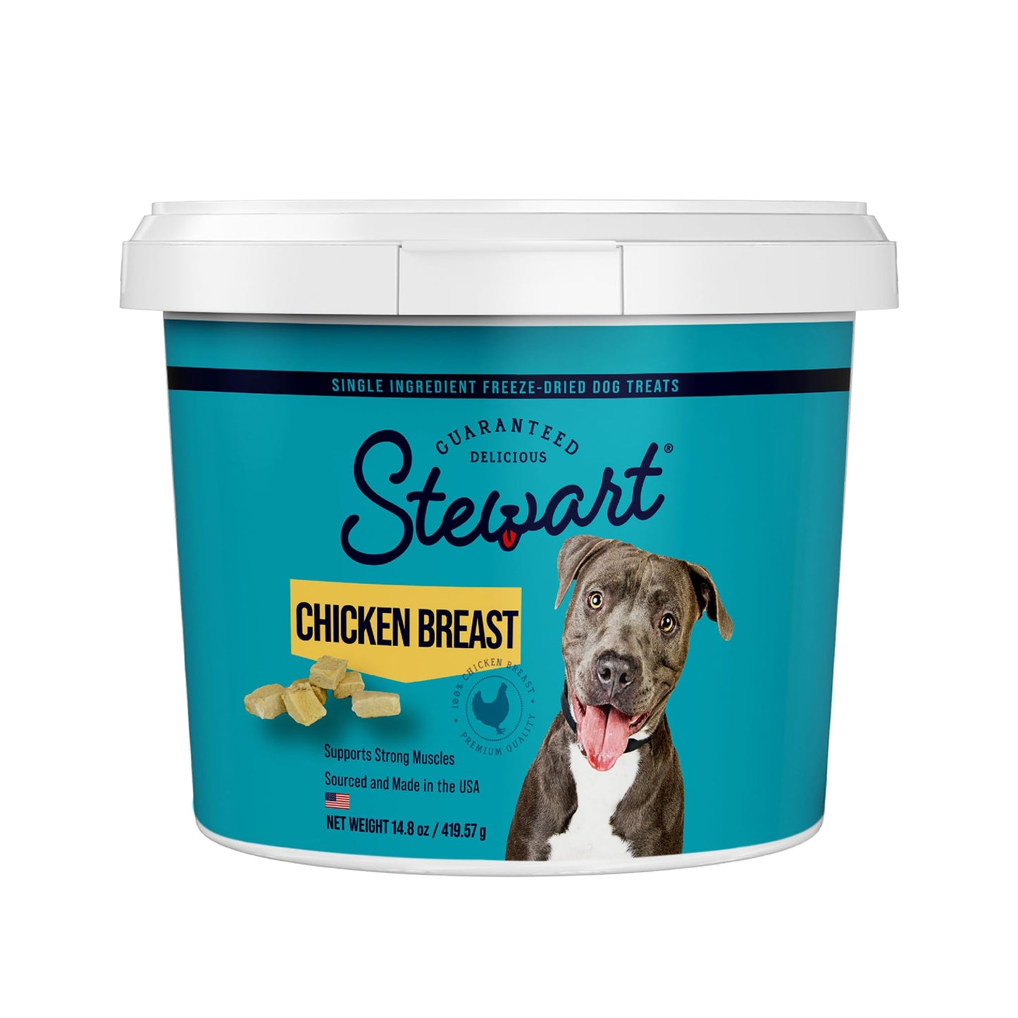 Stewart Freeze Dried Dog Treats, Chicken Breast, 14.8 oz Grain Free & Gluten Free, Resealable Tub, Single Ingredient, Training Treat in Beef Liver, Salmon, Chicken Liver & Chicken Breast 4, 14, 21 oz