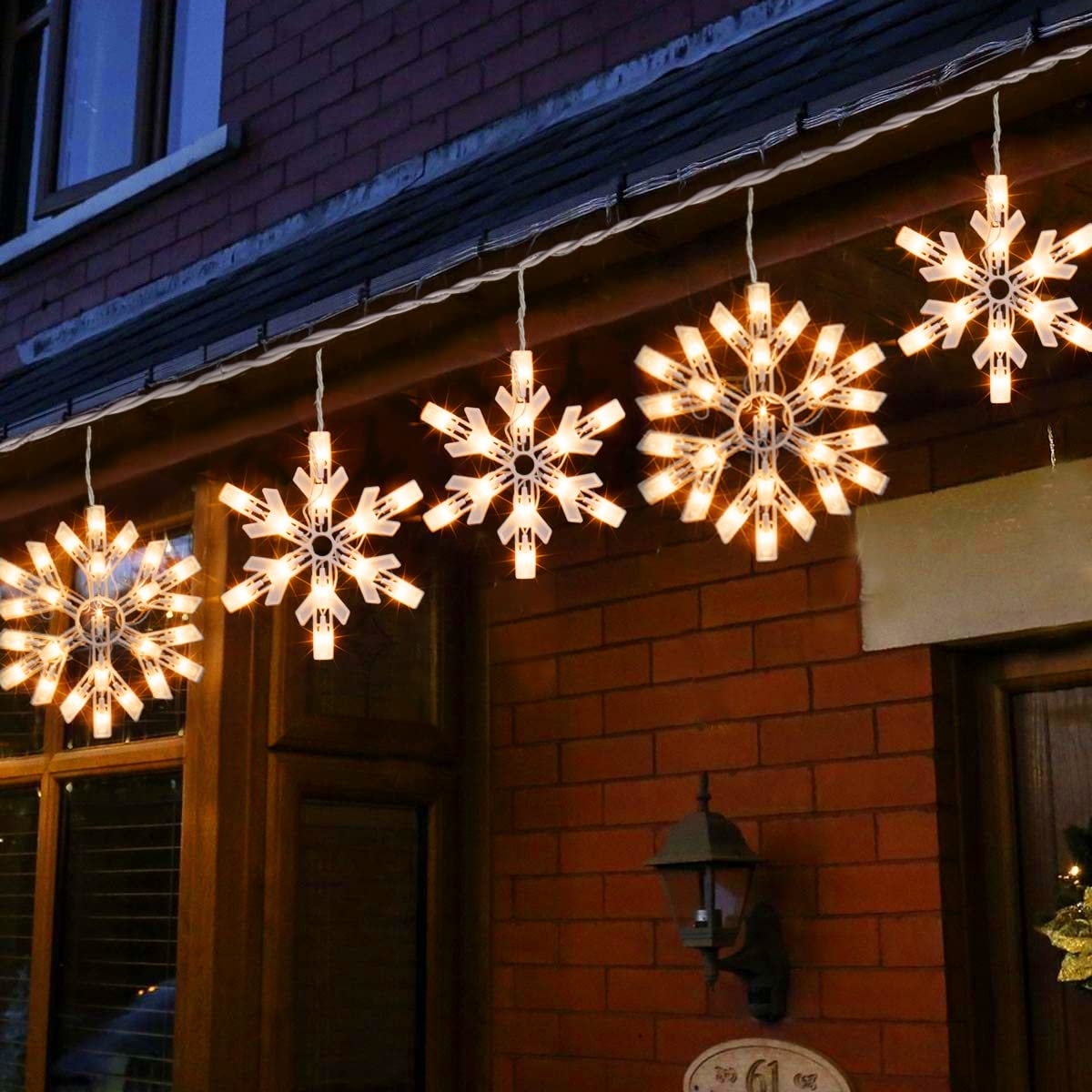 FUNPENY 8.5 FT Snowflake String lights with 6 Drops, 100 Lights Connectable Christmas Icicle Lights Plug in, Fairy Curtain Lights for Outdoor Indoor Xmas Home Party Wedding Decorations (Warm White)