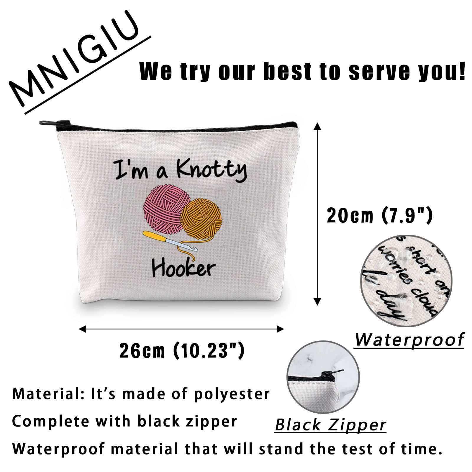 MNIGIU Yarn Crocheter Gift Funny Crochet Cosmetic Bag Crocheting Bag I'm A Knotty Hooker Knitter Gift