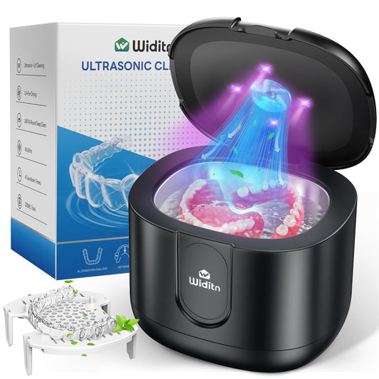 Widit Ultrasonic Retainer Cleaner, Retainer Cleaner Machine with U-V Light & Drying, 46kHz Sonic Cleaner Machine, 4 Modes with Digital Timer for Dentures, Mouth Guard, Braces, Aligner, Jewelry