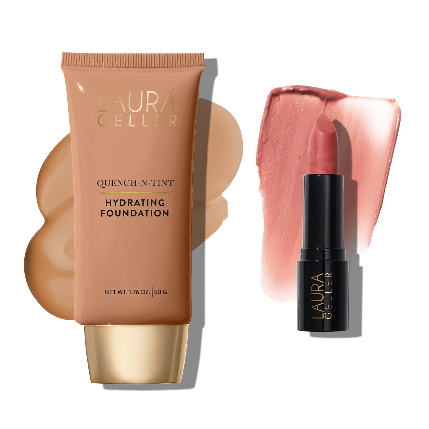 LAURA GELLER NEW YORK Hydrating Duo - Quench-n-Tint Hydrating Foundation, Medium/Deep + Italian Marble Sheer Lipstick, Dolce