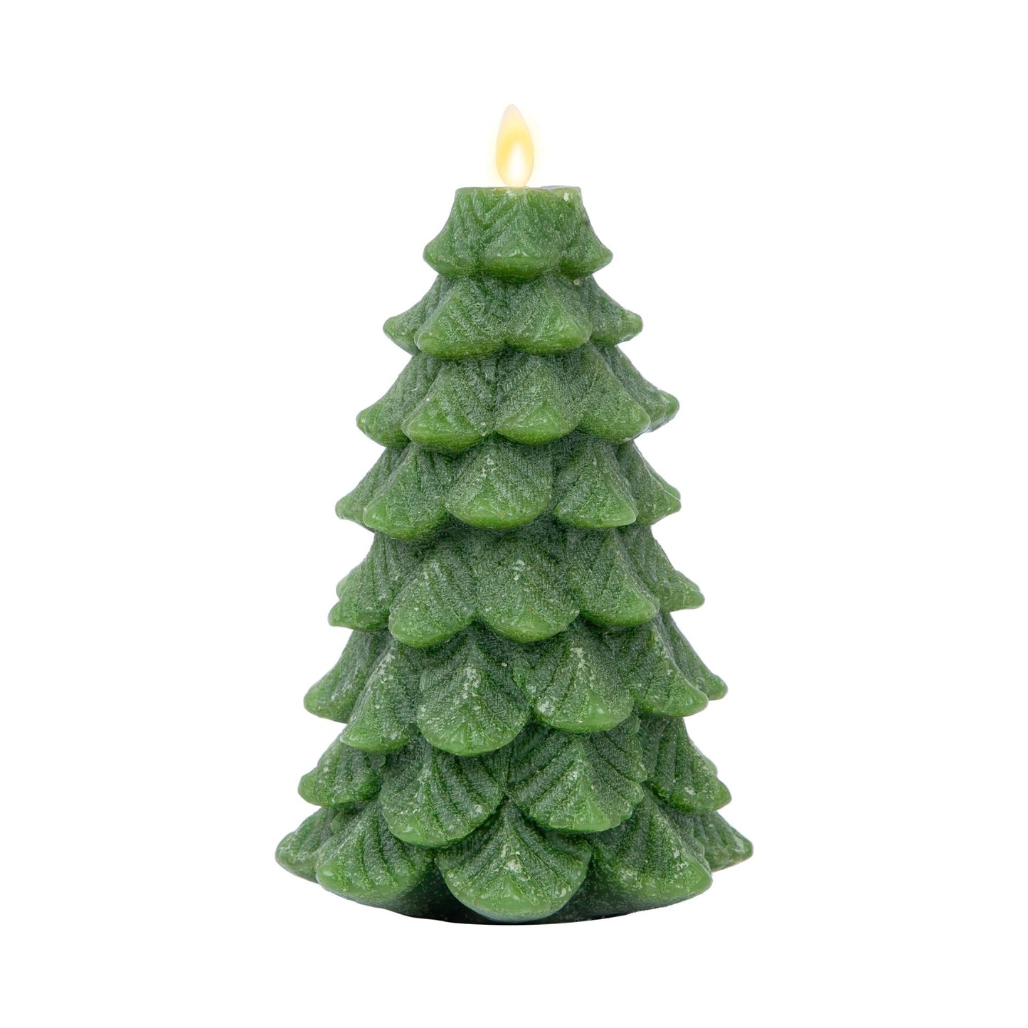 Luminara Flameless Candle Christmas Tree Chalky Finish, Moving Flame Real Wax LED Candle, Timer, Remote Ready, Holiday Decoration (5.35 x 8.5 inch)