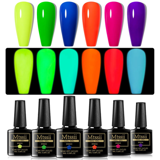 MTSSII Gel Nail Polish Kit, 6 PCS Jelly Translucent Gel Nail Polish Sock Off UV/LED Gel Nail Polish Lamp Cured, 8 ml/0.28 FL.OZ (Glow)