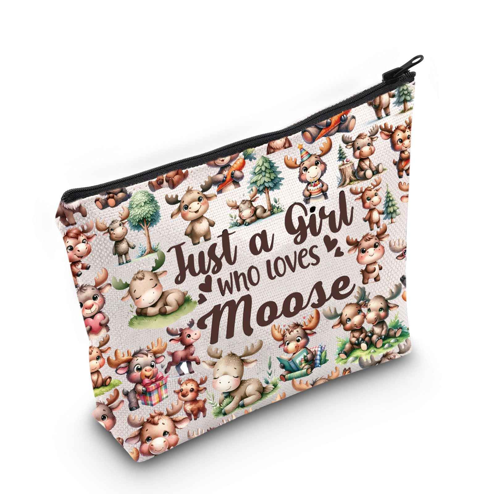 LEVLO Funny Moose Cosmetic Makeup Bag - Animal Lover Gift for Women & Girls (Just Moose Bag)