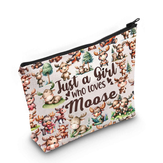 LEVLO Funny Moose Cosmetic Makeup Bag - Animal Lover Gift for Women & Girls (Just Moose Bag)