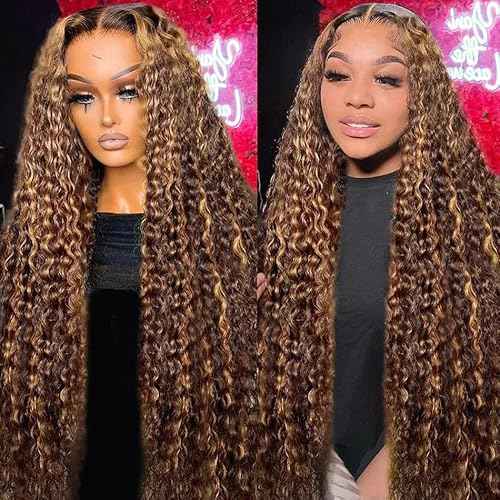 30Inch Highlight Ombre Lace Front Wig Human Hair 13x6 HD Honey Blonde 4/27 Deep Wave Lace Frontal Wigs Glueless Wigs Human Hair Pre Plucked