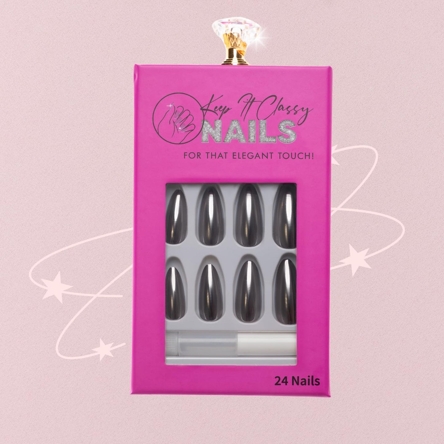 Keep It Classy Press-On Nails Kit || Variety of Sizes & Colors || Reusable, Vegan, Non-Toxic, Easy Application || 24 Nail Kit || (Variety of Sizes & Colors) (Chrome Silver, 1 Count (Pack of 1))