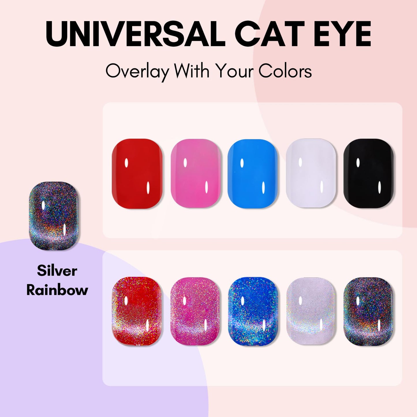 Makartt Gel Nail Polish, Universal Rainbow Cat Eye Gel Nail Polish 10ml Holographic 9D Sparkly Hole Cat Eye Glitter Spring Gel Polish with Magnet Stick Soak Off UV/LED Manicure Nail Art Designs