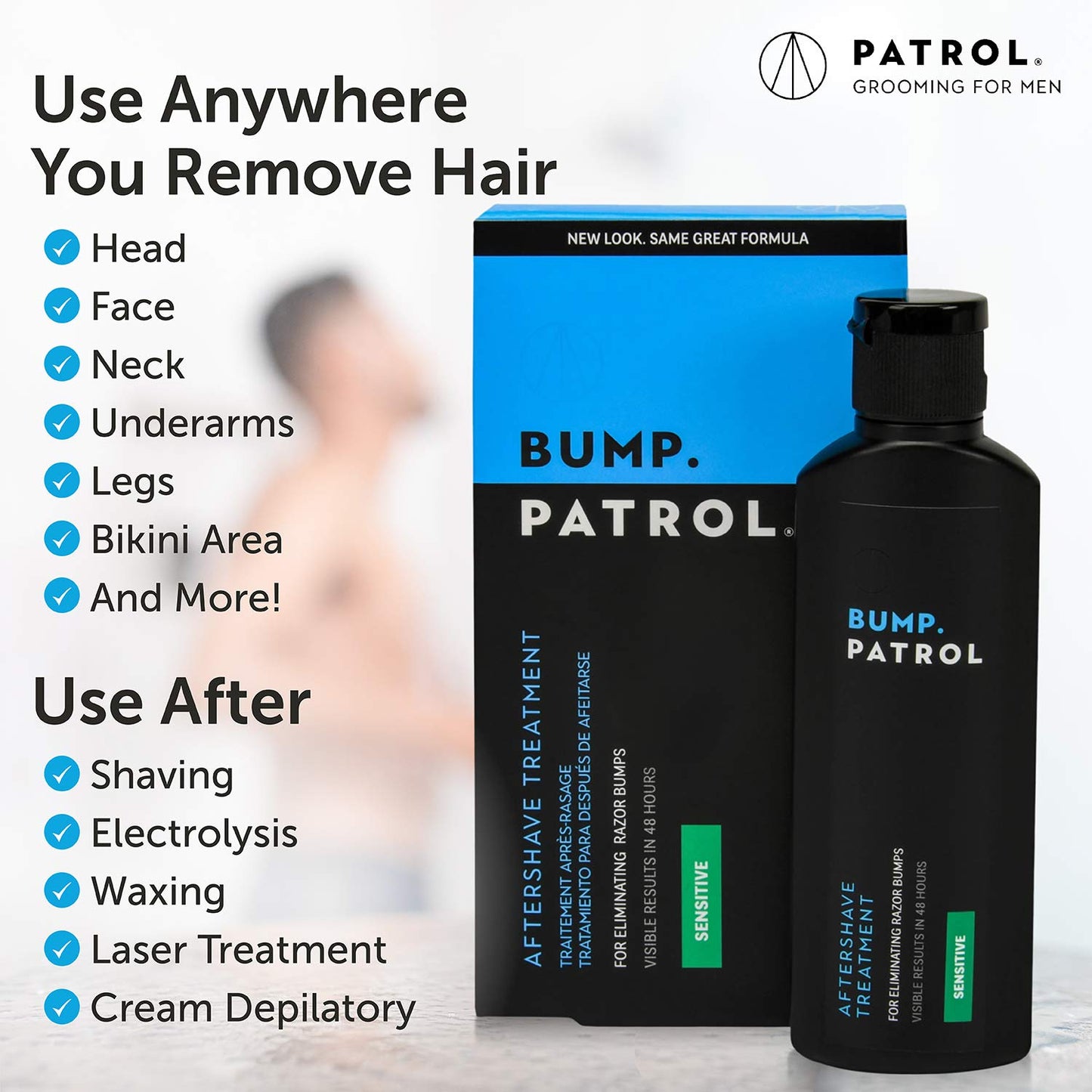 Bump Patrol Sensitive Strength Aftershave Formula - Gentle After Shave Solution Eliminates Razor Bumps and Ingrown Hairs - 2 Ounces 4 Pack