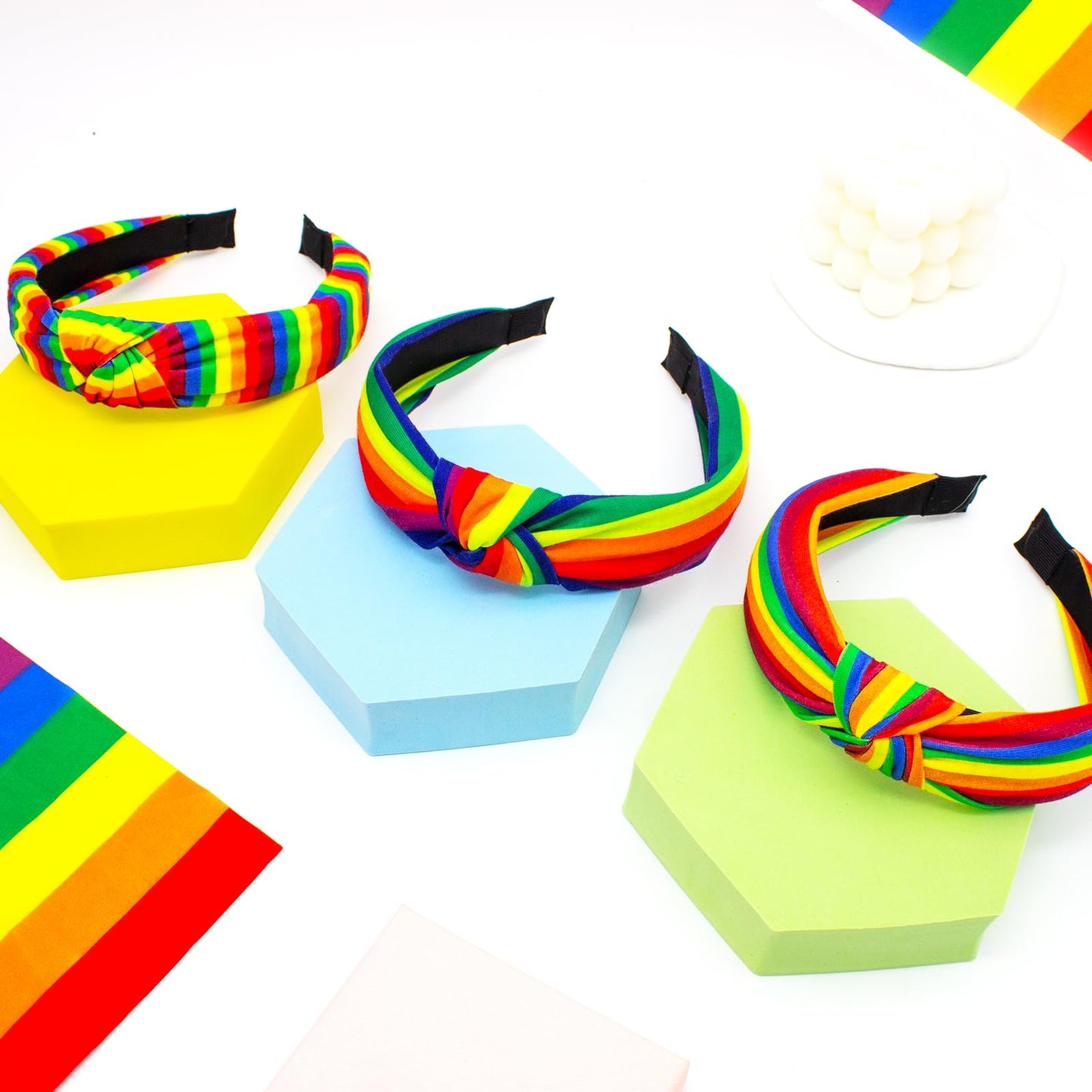 Rainbow Headbands for Women - Colorful Striped Elastic Non-Slip Gay Pride LGBTQ Hair Hoops and Accessories, Bulk Pack