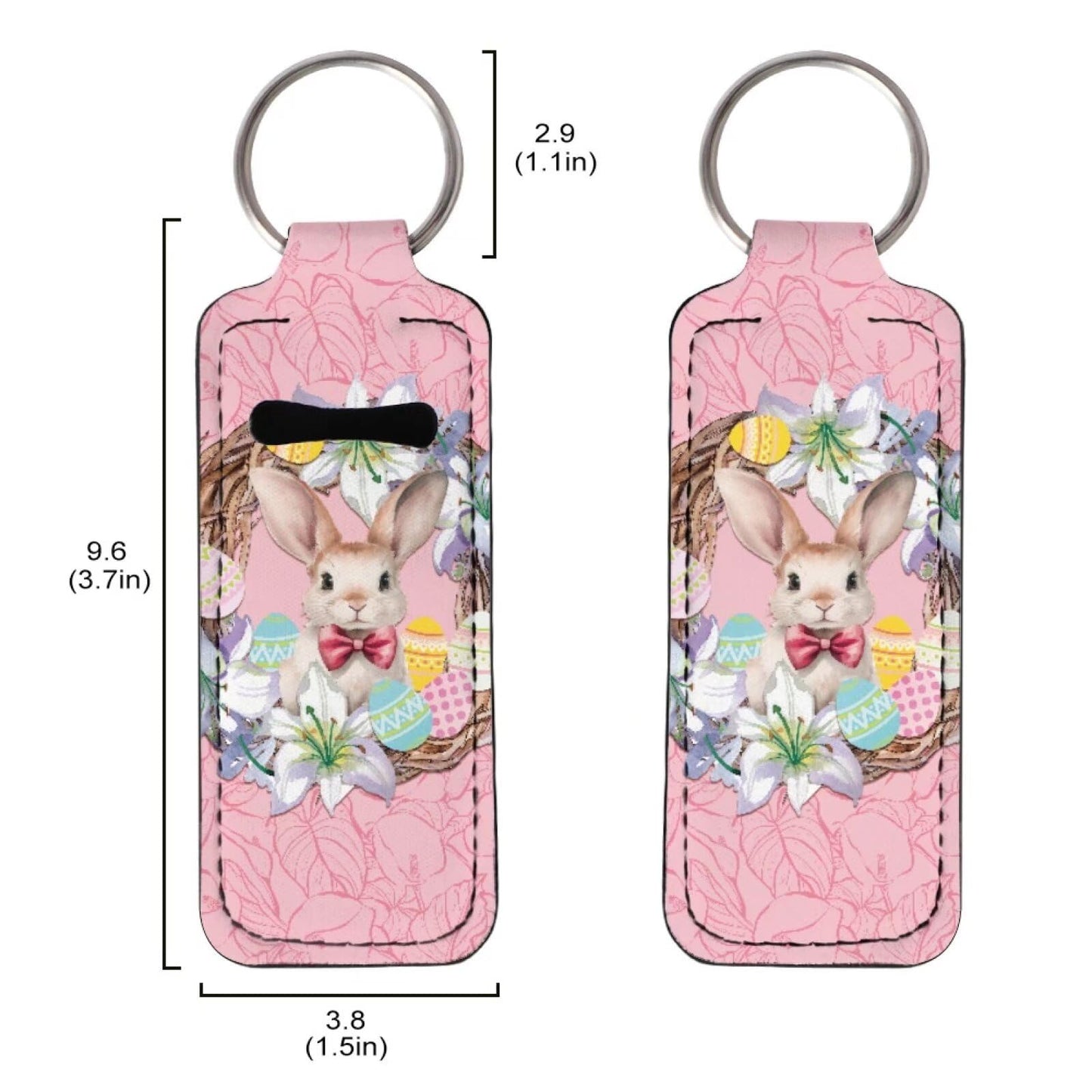 Baxinh Flowers Rabbit Eggs Printed Chapstick Holder Keychain, Neoprene Easter Chapstick Lip Balm Holder Lipgloss Lipstick Holder Keychains for Lipstick, Chapstick, Lip Balm, Lanyard