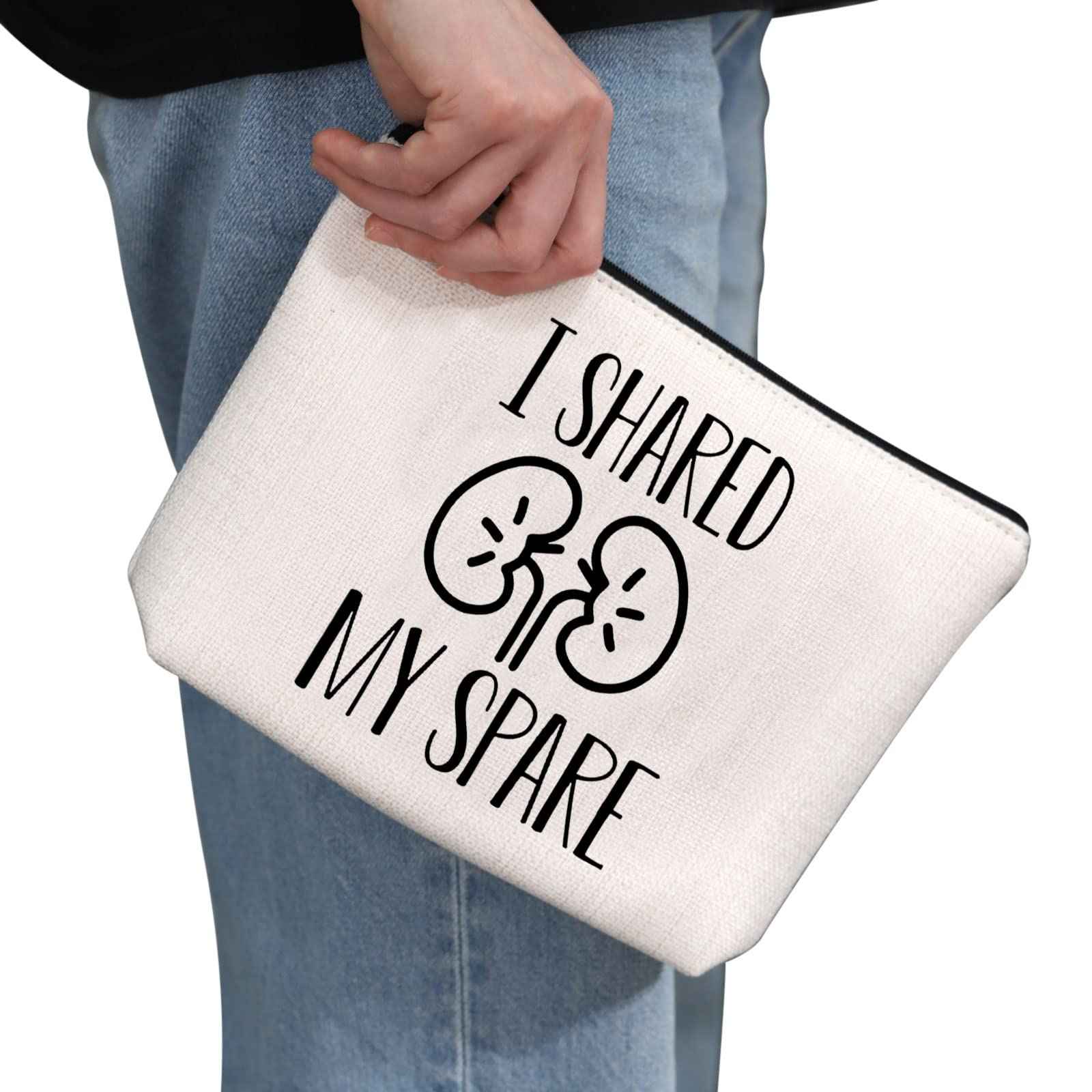 G2TUP Kidney Donor Gift I Shared My Spare Makeup Bag Kidney Transplant Cosmetic Bag Organ Donation Awareness Gift Kidney Giver Zipper Travel Bag (I Shared My Spare White Bag 1.0)
