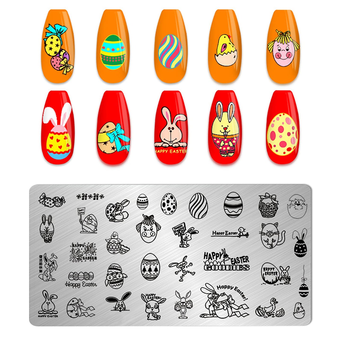 KAAGEE 10Pcs Easter Nail Stamping Plate Bunny Nail Stamp Nail Art Stamping Plates Holiday Nail Design Stamps Nail Stencils Nail Plate Template Tool Nails Accessories