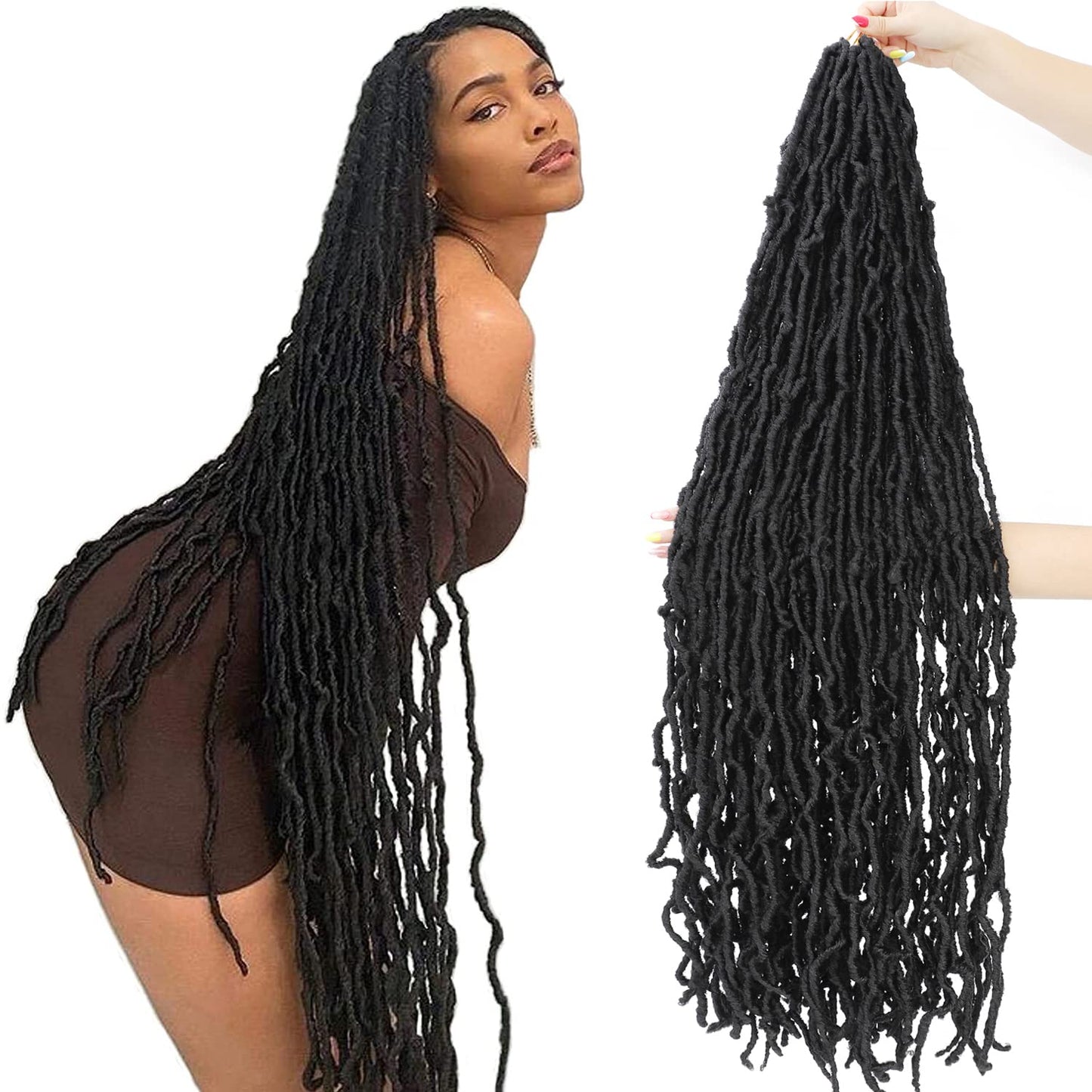 6 Packs New Soft Locs Crochet Hair 44 Inch Natural Color Faux Locs Crochet Braids Hair Pre Looped Synthetic Super Long Pre Extended Crochet Locs Braiding Hair (44 Inch (Pack of 6), Natural Color #1B)