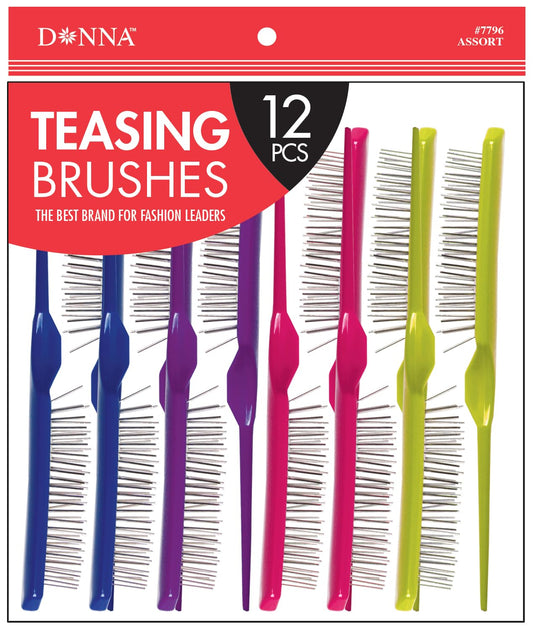 DONNA BULK PACK PREMIUM COMBS Teasing Brushes 12pcs Great for All Hair Type, Hair Styling Comb for Women and Salon Asst Color