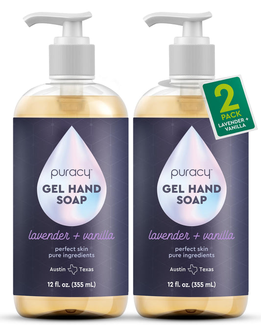 Puracy Organic Hand Soap, For the Professional Hand Washers We've All Become, Moisturizing Natural Gel Hand Wash Soap, Liquid Hand Soap Refills for Soft Skin (12 fl.oz, Lavender & Vanilla) 2-Pack