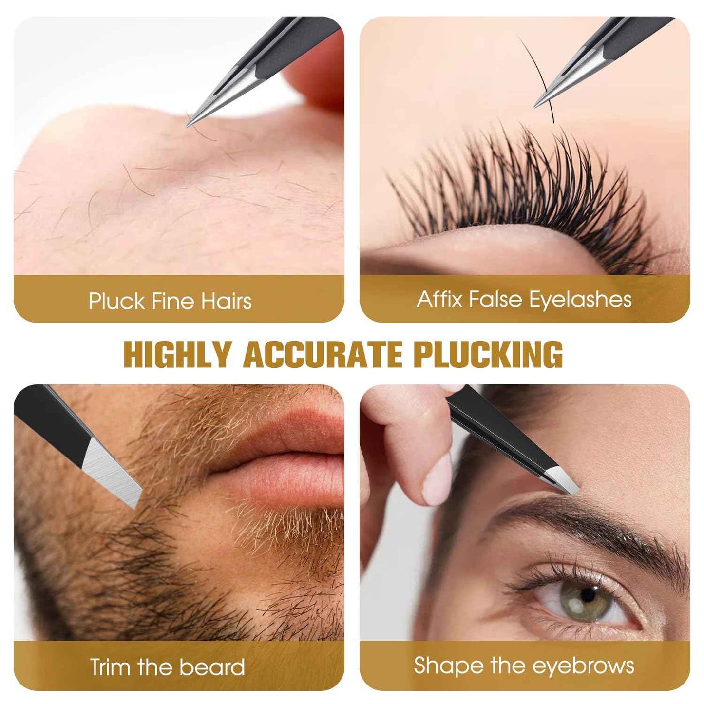 TsMADDTs Slant and Point Tip Tweezers for Women and Men, 2-Pack Professional Stainless Steel Precision Tweezers for Eyebrows, Facial Hair, Ingrown Hair Removal