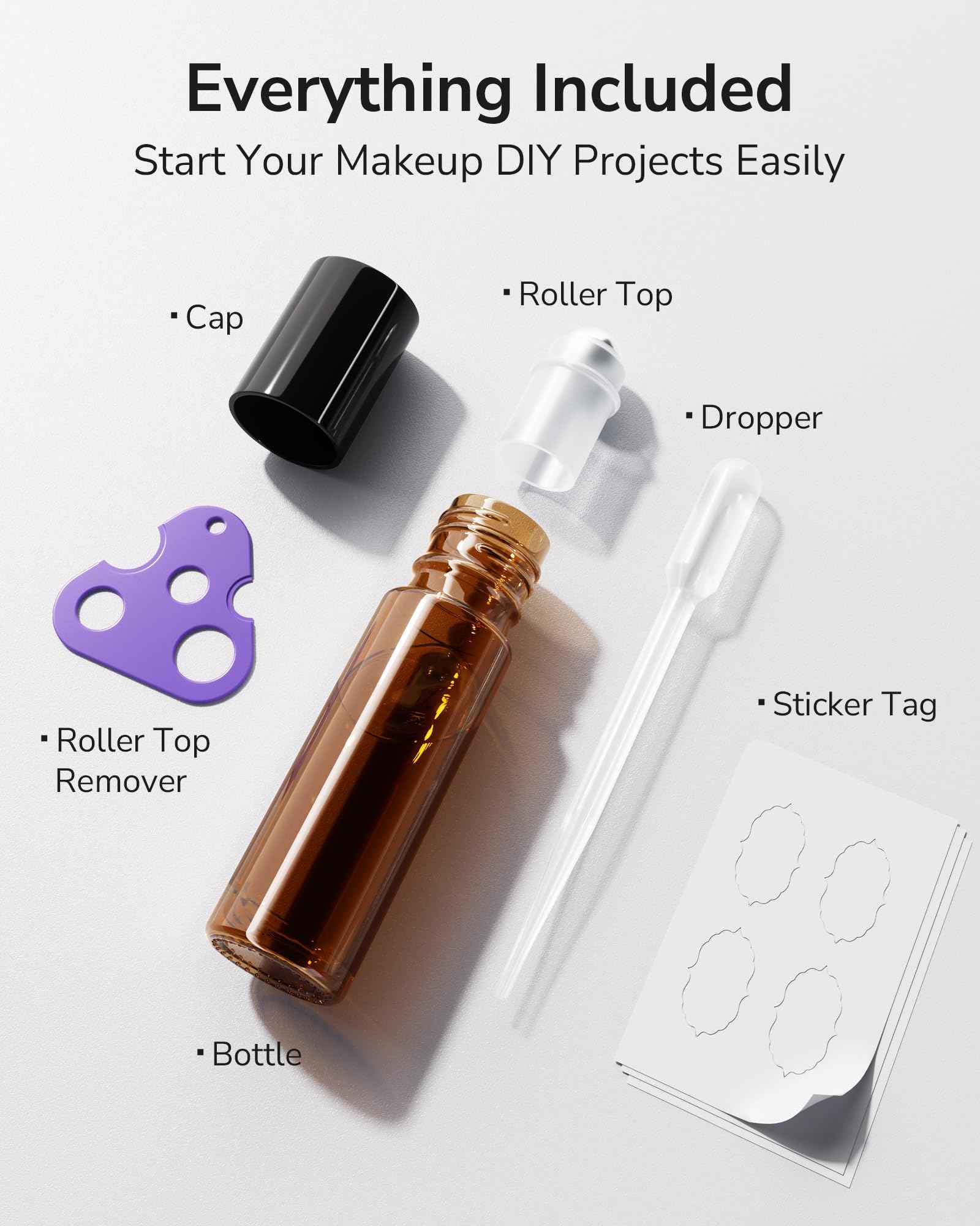 ULG 24-Pack Essential Oil Roller Bottles 10ml, Empty Bottles with Stainless Steel Roller Balls and Waterproof Labels, Amber Roller Balls For Essential Oils