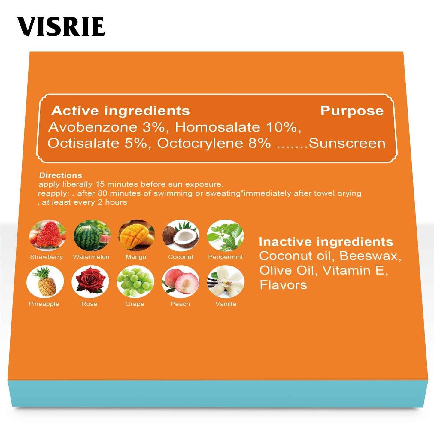 VISRIE SPF 30 Sunscreen Lip Balm, SPF Lip Balm Bulk 60 Count, Broad Spectrum UVA/UVB Lip Sunscreen with Vitamin E and Coconut Oil- 10 Flavors